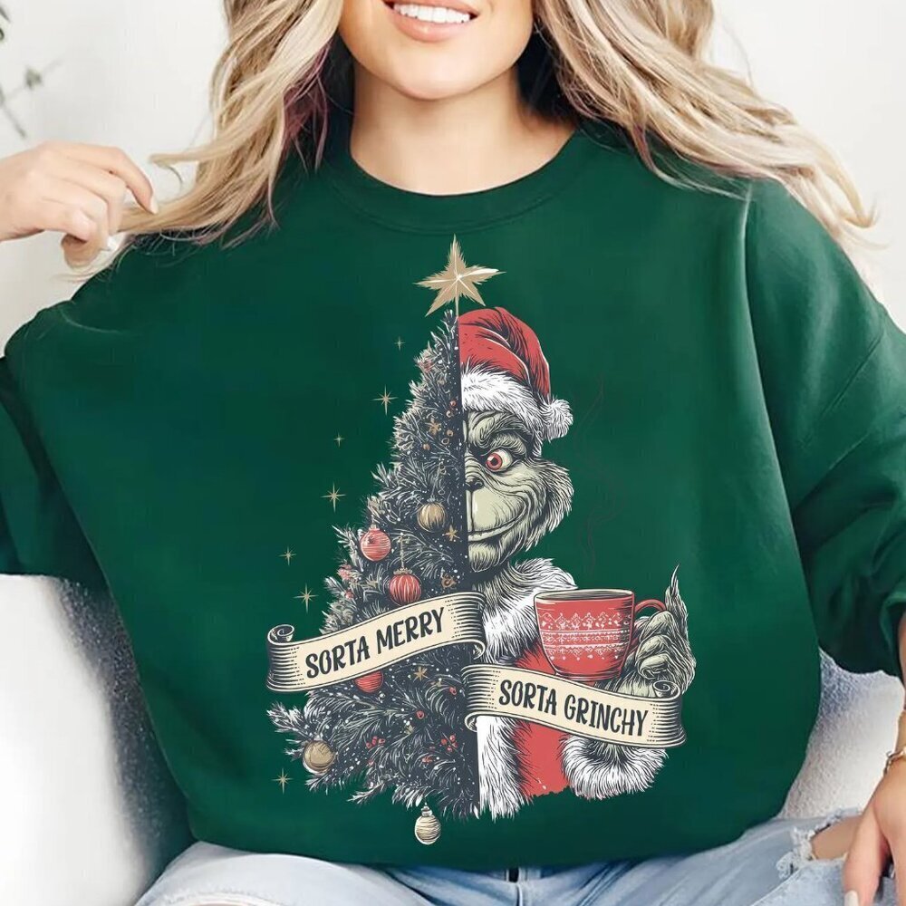 Sorta Merry Sorta Greenchy Holiday Character Christmas Tree Cute Sweatshirt